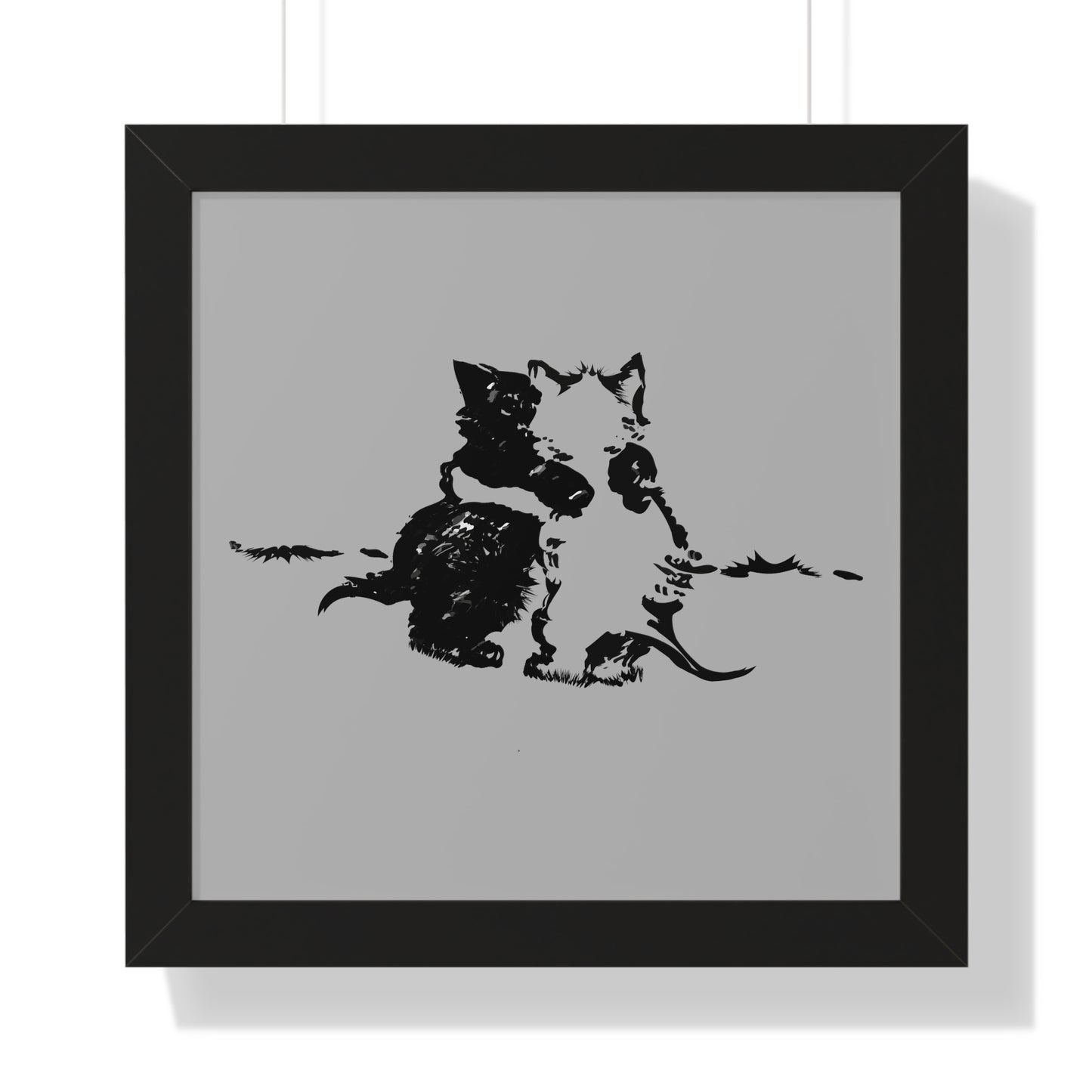 Kissing Cats Black & White Framed Vertical Poster