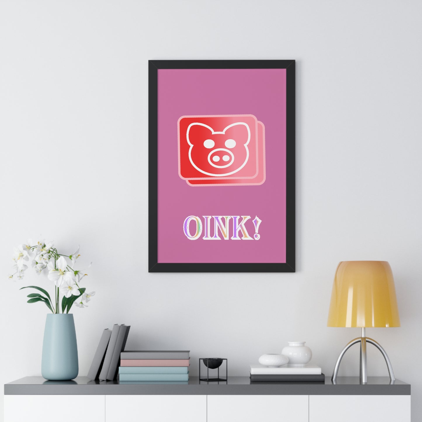 Pig Oink! Pink Digital Art Framed Vertical Poster