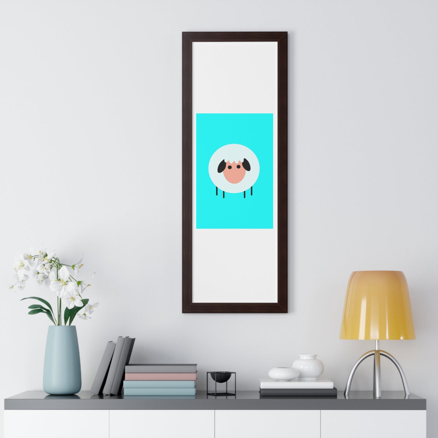 Sheep Blue Art Framed Vertical Poster