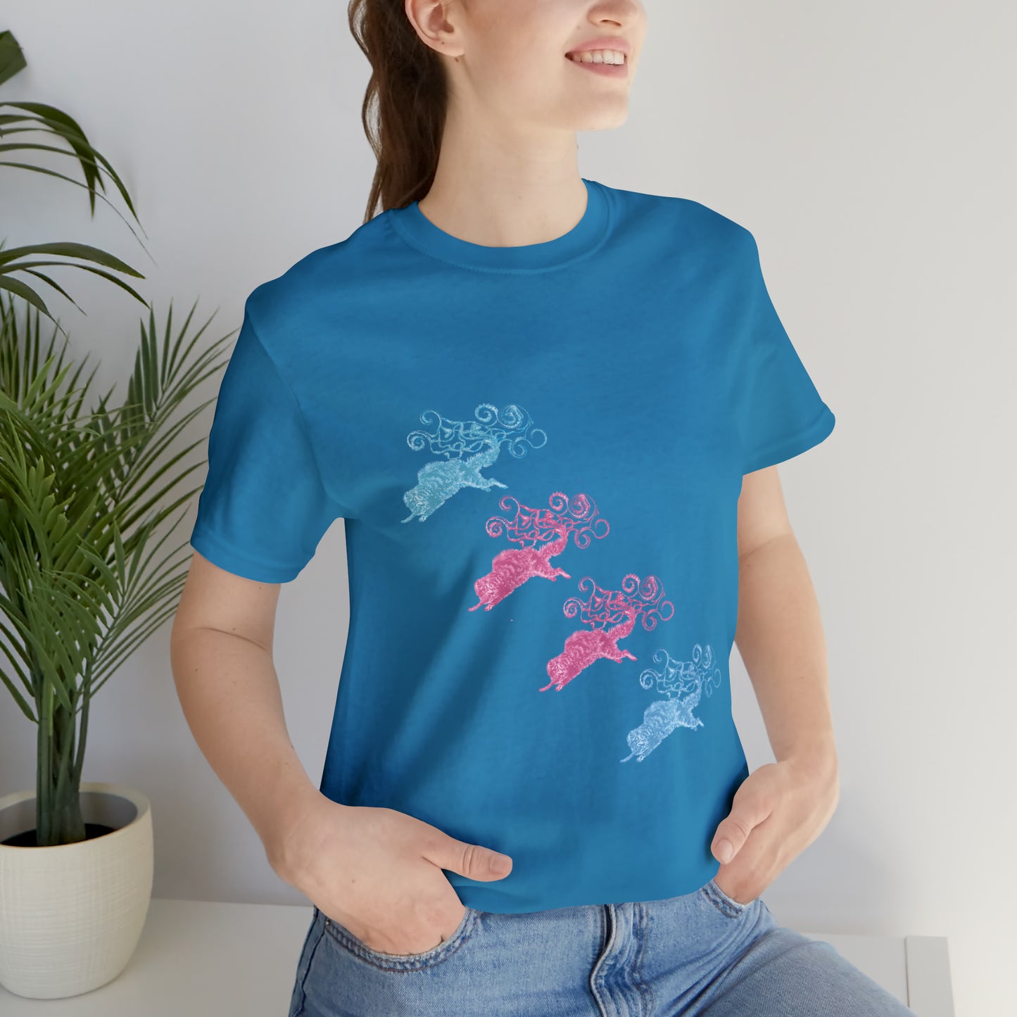 Pink & Blue Cat's Tail's Art Unisex Jersey Short Sleeve Tee