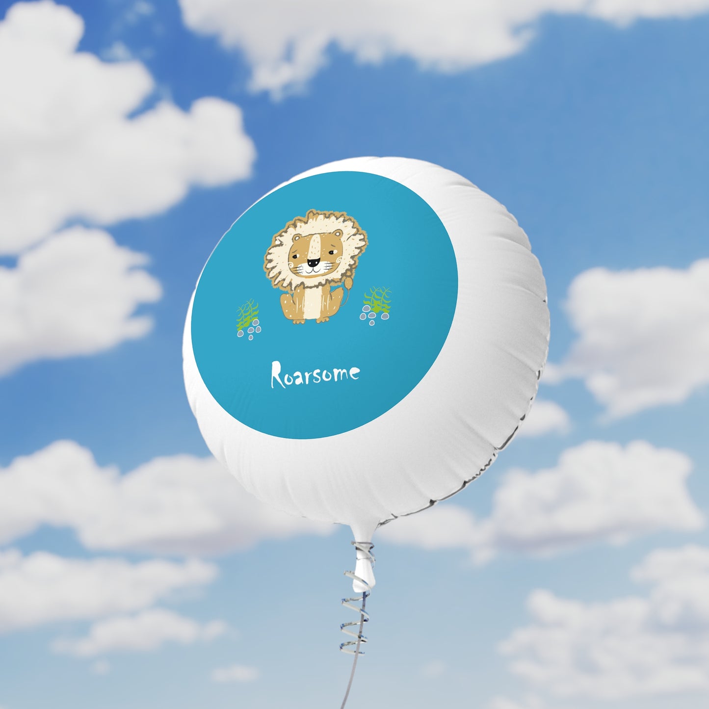 Lion Roarsome Illustration, Turquoise with white text Mylar Helium Balloon