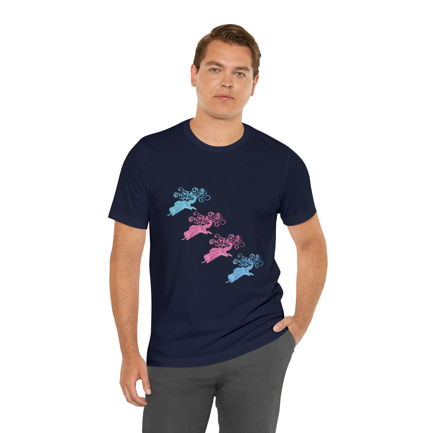 Pink & Blue Cat's Tail's Art Unisex Jersey Short Sleeve Tee