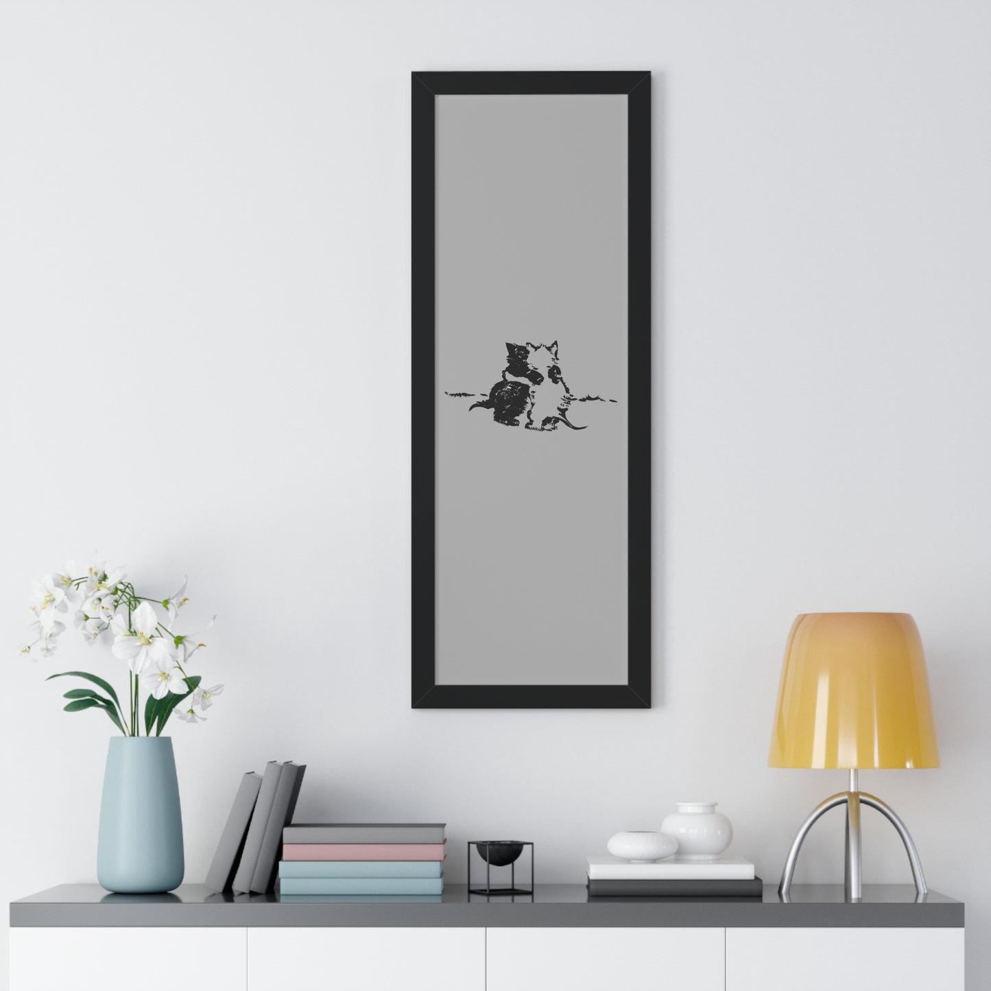 Kissing Cats Black & White Framed Vertical Poster