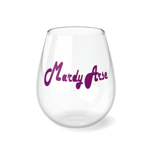 Mardy Arse, Sheffield Dialect Purple Typography Stemless Wine Glass, 11.75oz