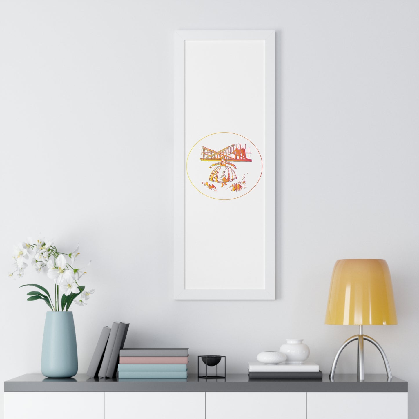 Woman Jumping Art Orange Framed Vertical Poster