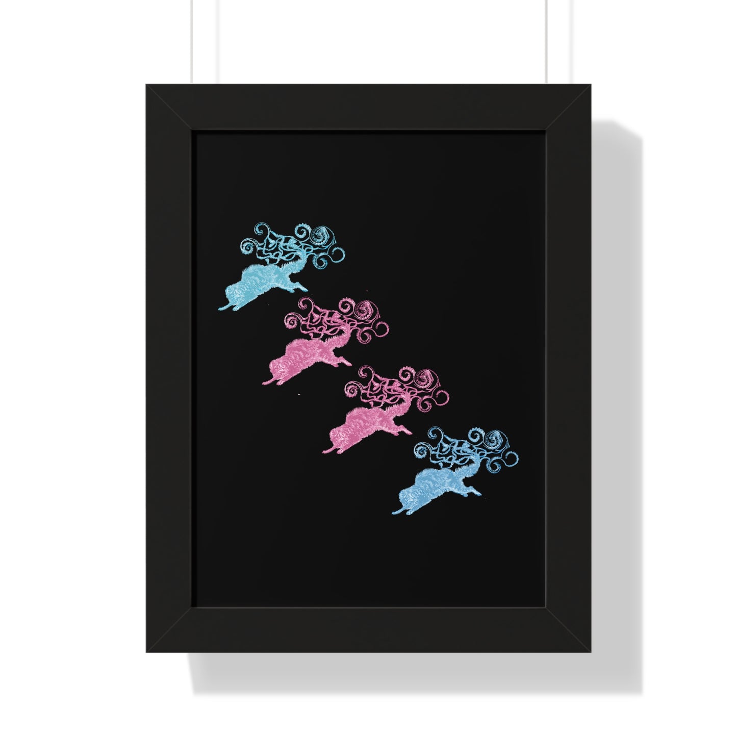 Pink & Blue Four Cat's Tail's Art Framed Vertical Poster