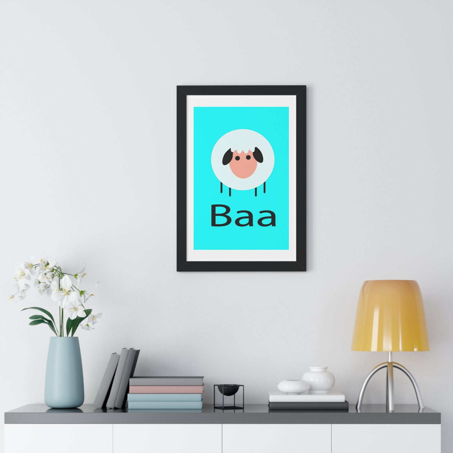 Sheep Baa Blue Art Framed Vertical Poster