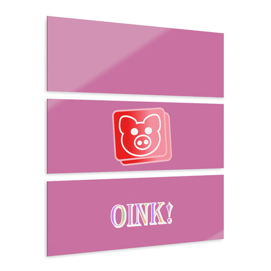 Red Pig Button Digital Art, Oink! Pink Acrylic Prints (Triptych)