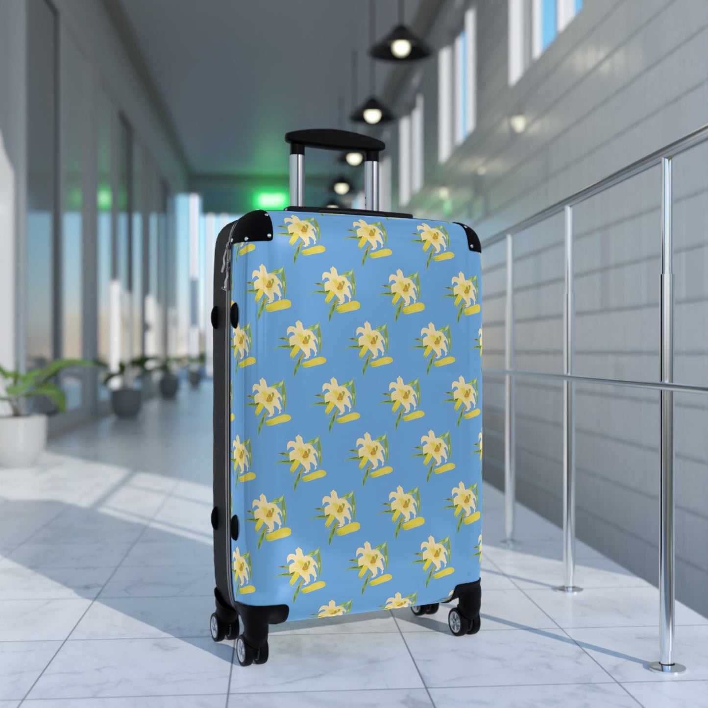 Daffodil Pattern Light Blue Suitcase