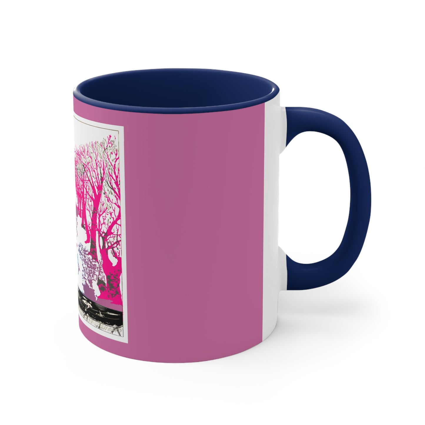 Pink Cat in the Woods Art Accent Coffee Mug, 11oz