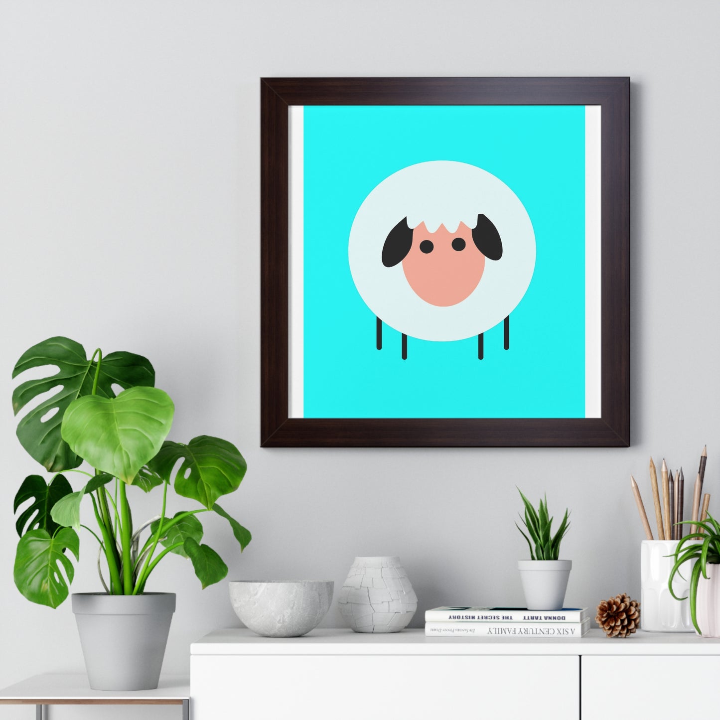 Sheep Blue Art Framed Vertical Poster