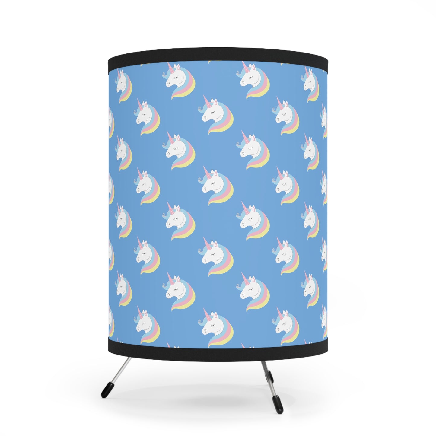 Unicorn Pattern Blue Tripod Lamp with High-Res Printed Shade, US\CA plug