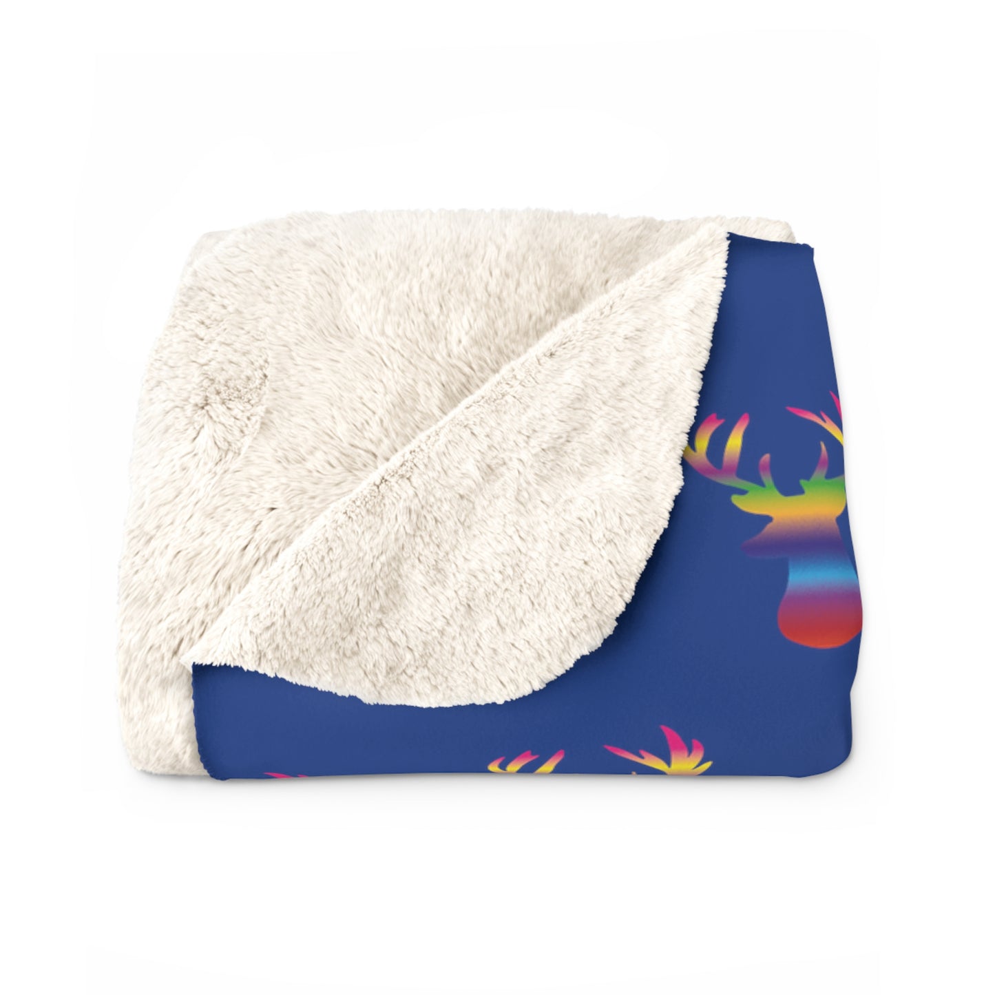 Rainbow Stag Head Sherpa Fleece Blanket