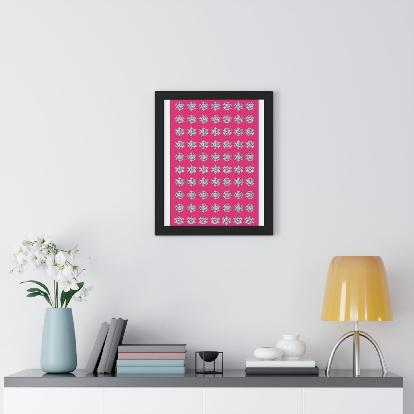 Snowflake Pattern Pink Framed Vertical Poster