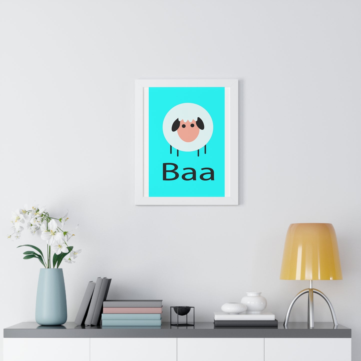 Sheep Baa Blue Art Framed Vertical Poster