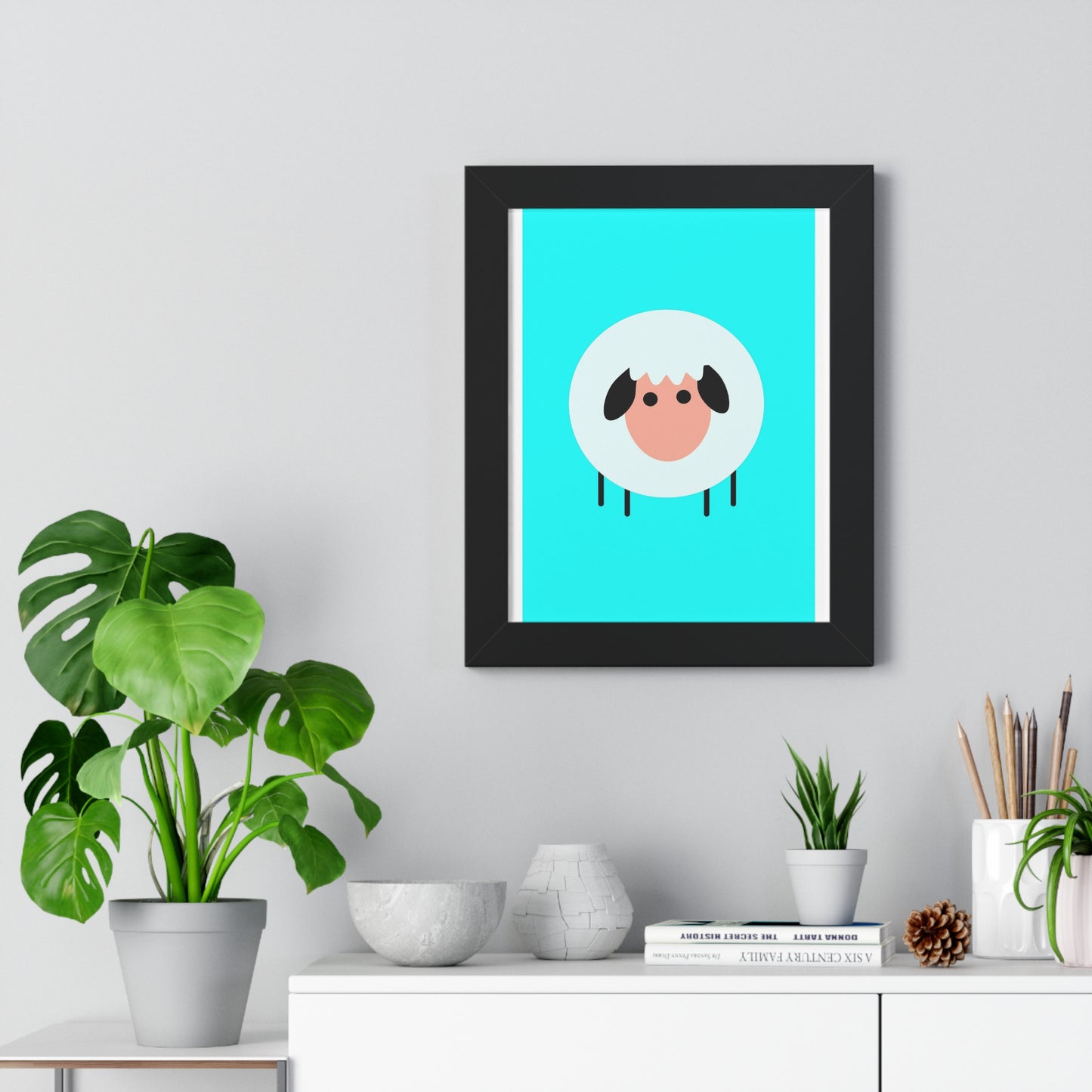 Sheep Blue Art Framed Vertical Poster