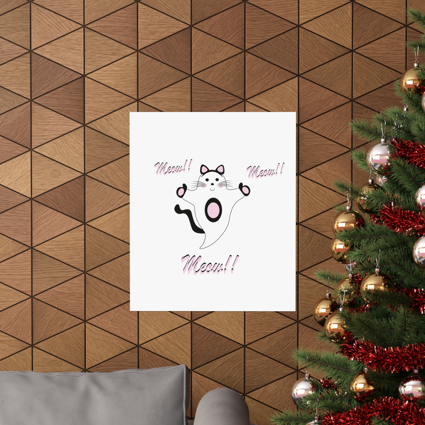 Meow Cat Ghost Halloween Matte Vertical Posters