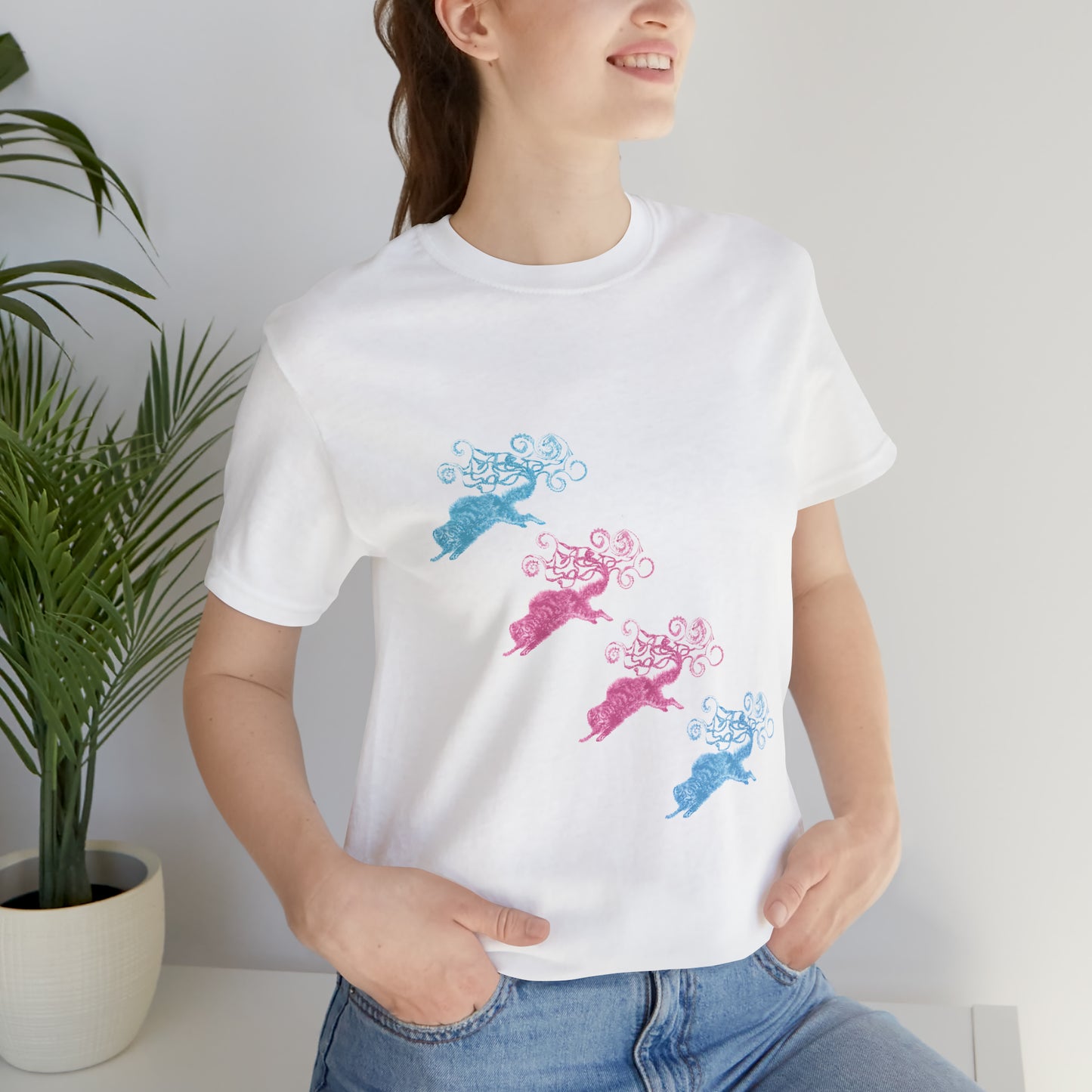 Pink & Blue Cat's Tail's Art Unisex Jersey Short Sleeve Tee