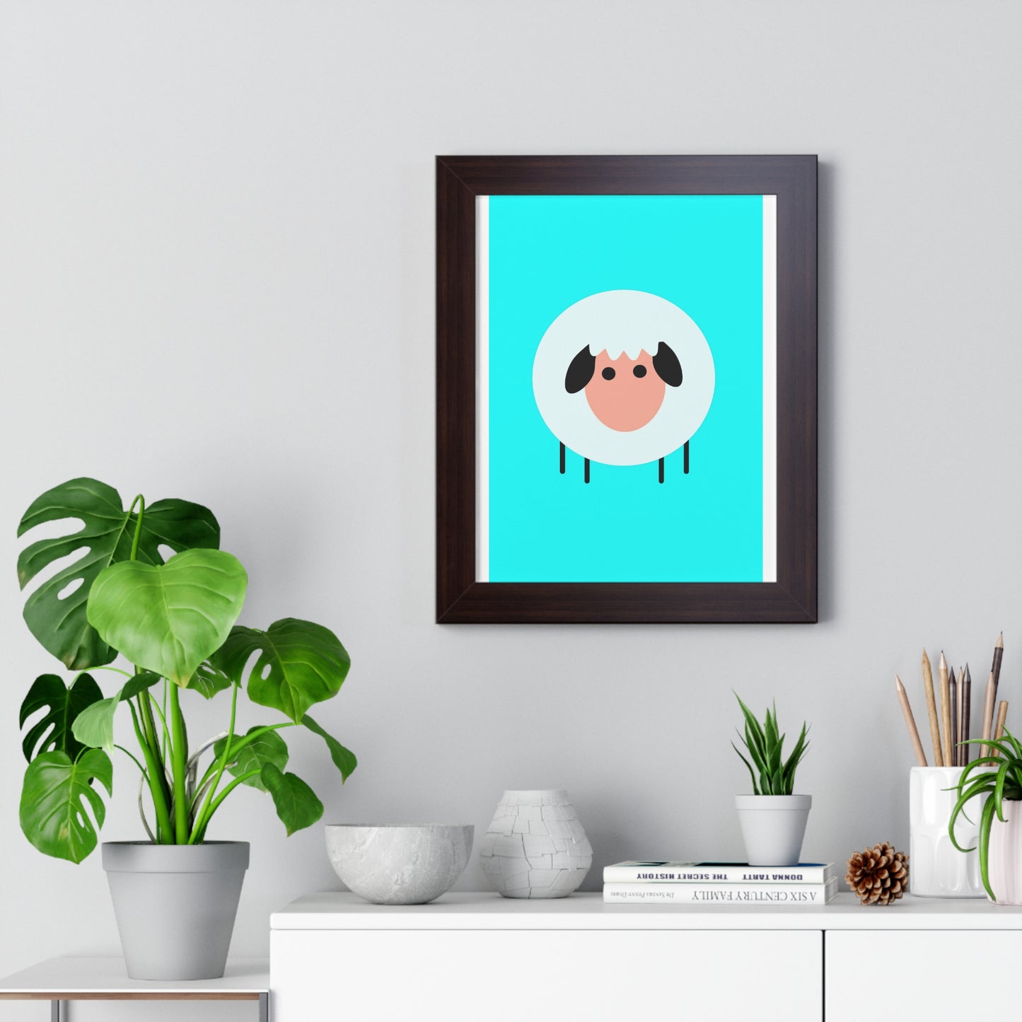 Sheep Blue Art Framed Vertical Poster