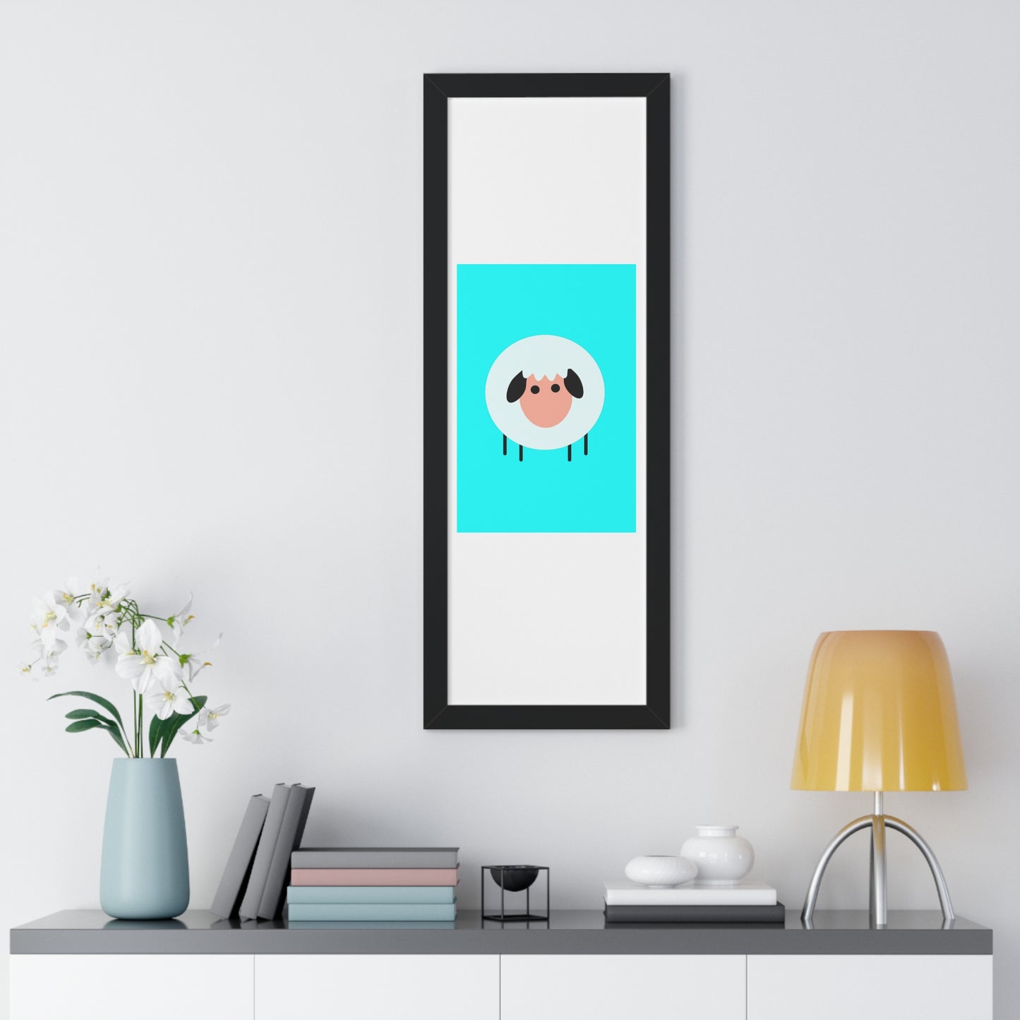 Sheep Blue Art Framed Vertical Poster