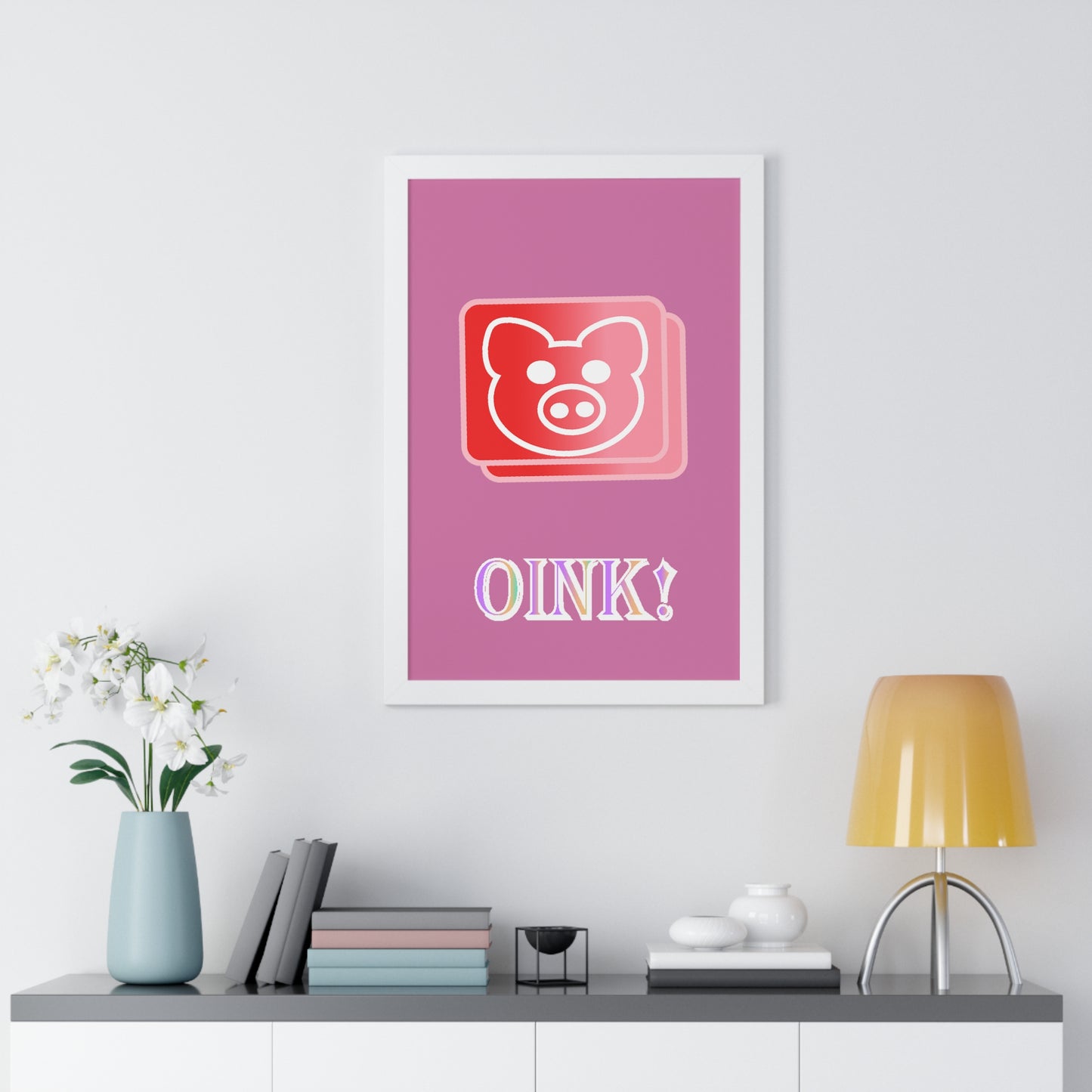 Pig Oink! Pink Digital Art Framed Vertical Poster