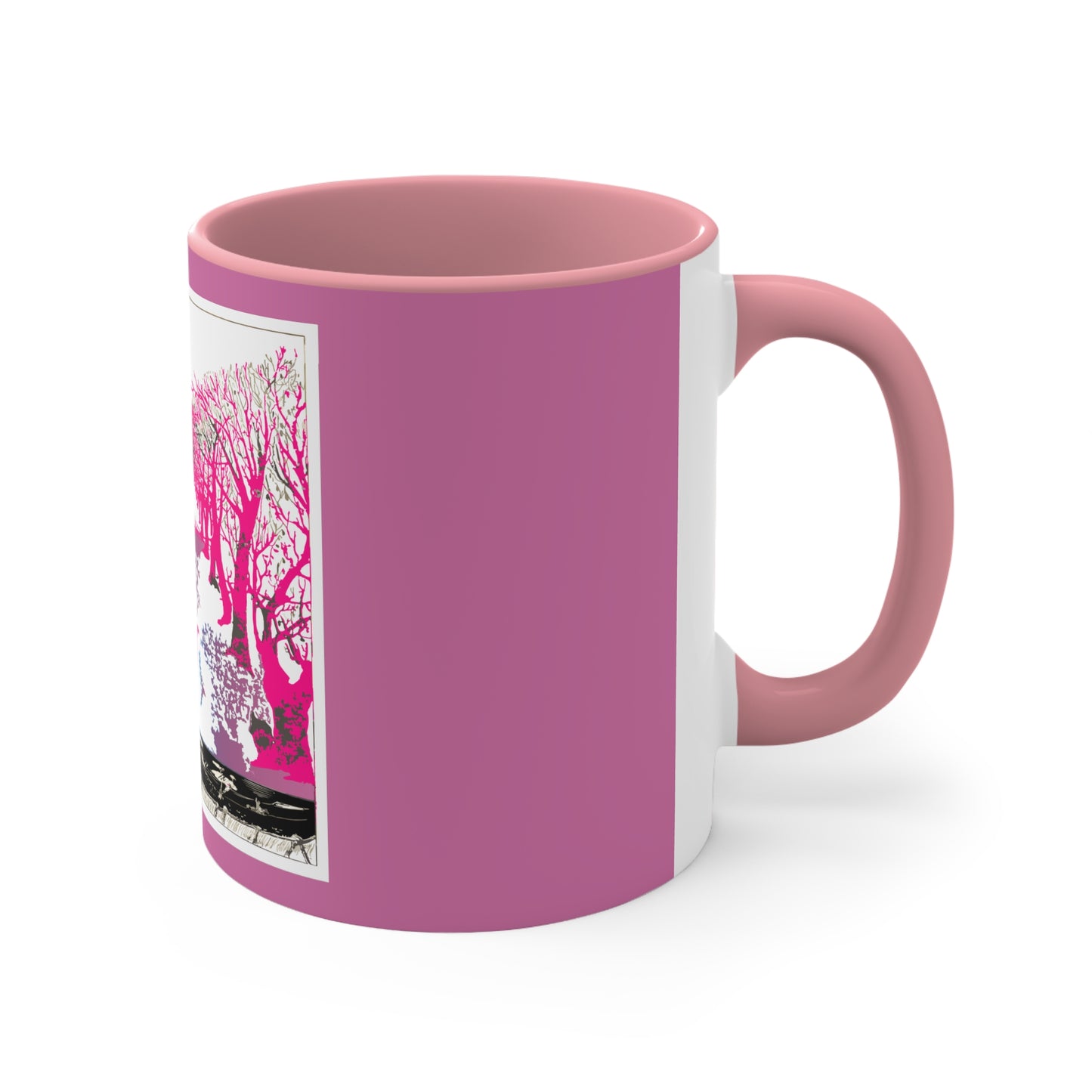 Pink Cat in the Woods Art Accent Coffee Mug, 11oz