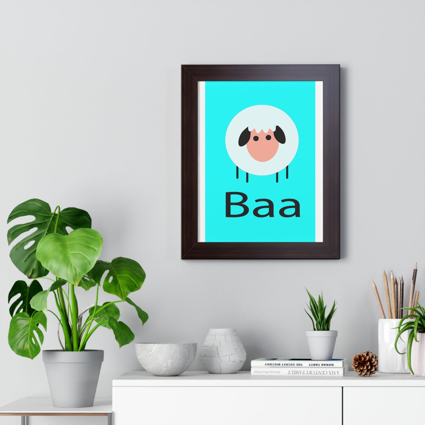 Sheep Baa Blue Art Framed Vertical Poster