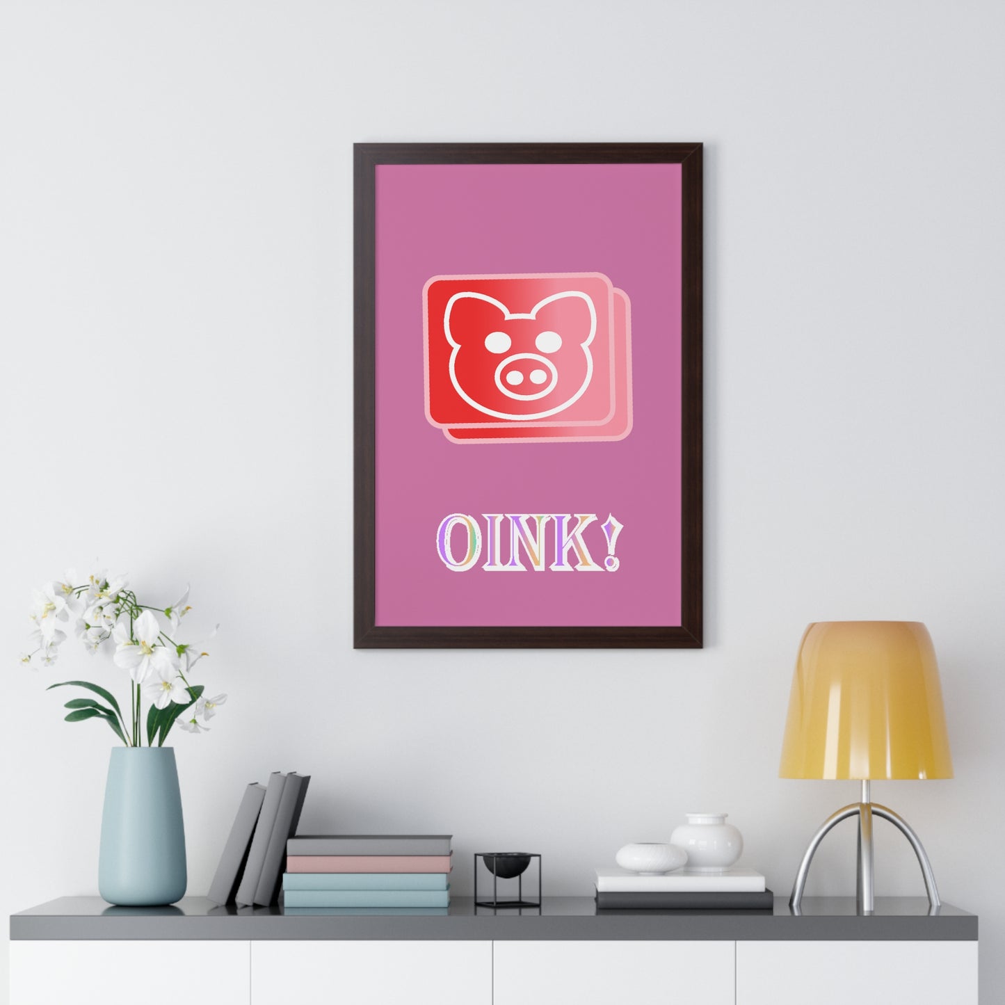 Pig Oink! Pink Digital Art Framed Vertical Poster