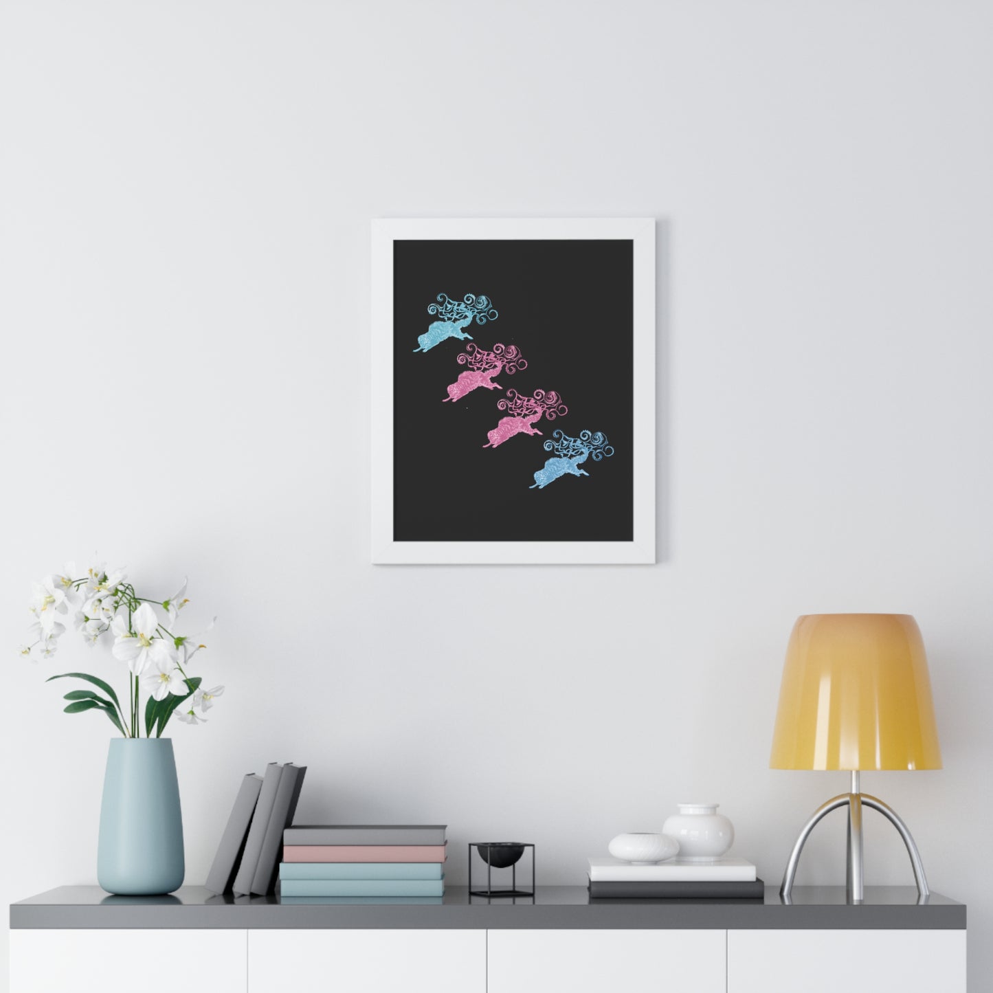 Pink & Blue Four Cat's Tail's Art Framed Vertical Poster