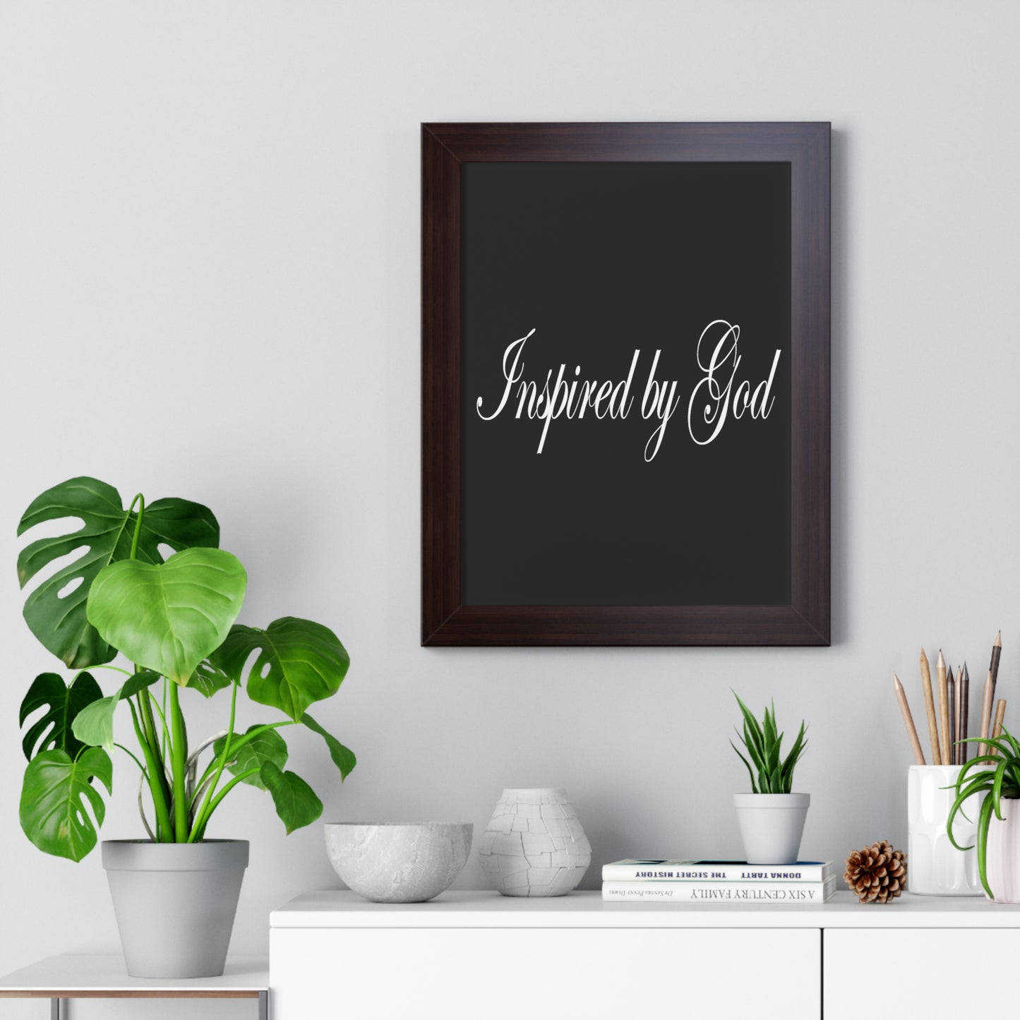 Inspired by God Typography Quote Framed Vertical Poster