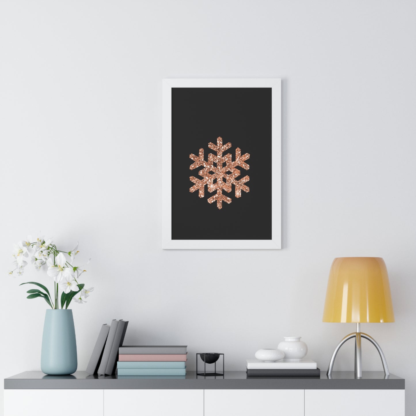 Rose Gold Snowflake Art Framed Vertical Poster