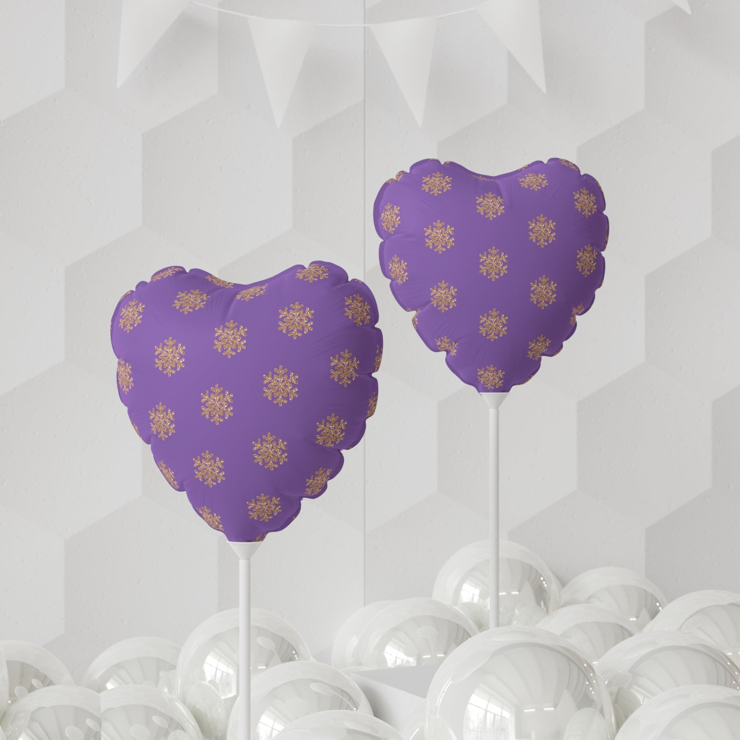 Rose Gold Glitter Snowflake, Purple Balloon (Round and Heart-shaped), 11"