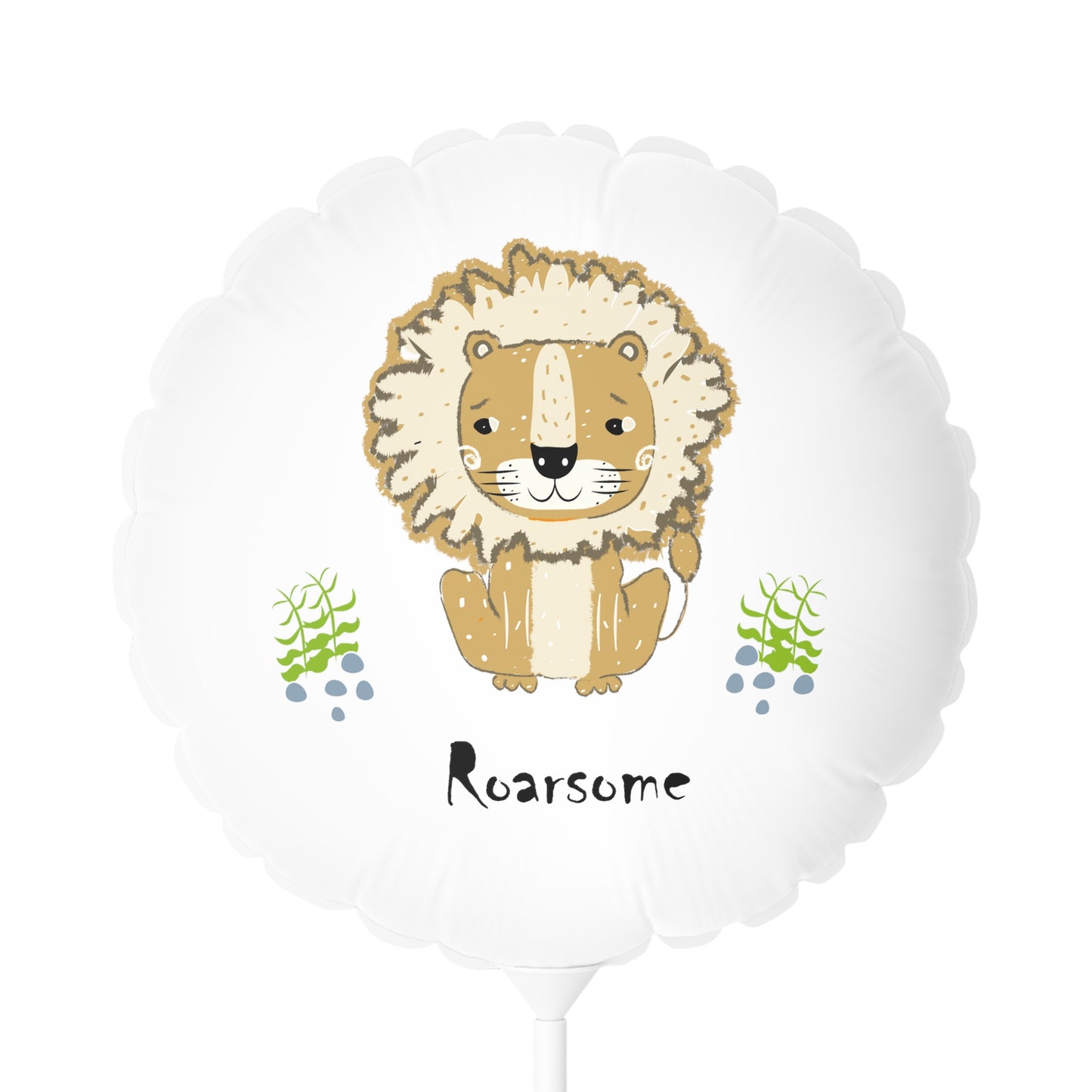 Lion Roarsome Illustration White Balloon, Black Writing  (Round and Heart-shaped), 11"