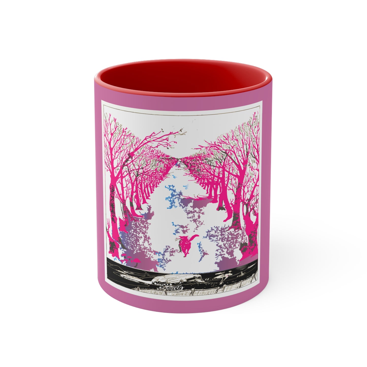 Pink Cat in the Woods Art Accent Coffee Mug, 11oz