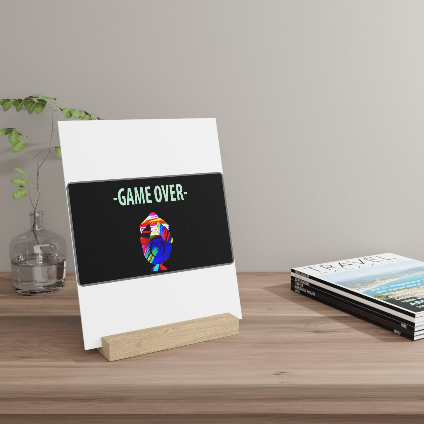 The Penguinies Retro Game Over Art Scene Gallery Board with Stand