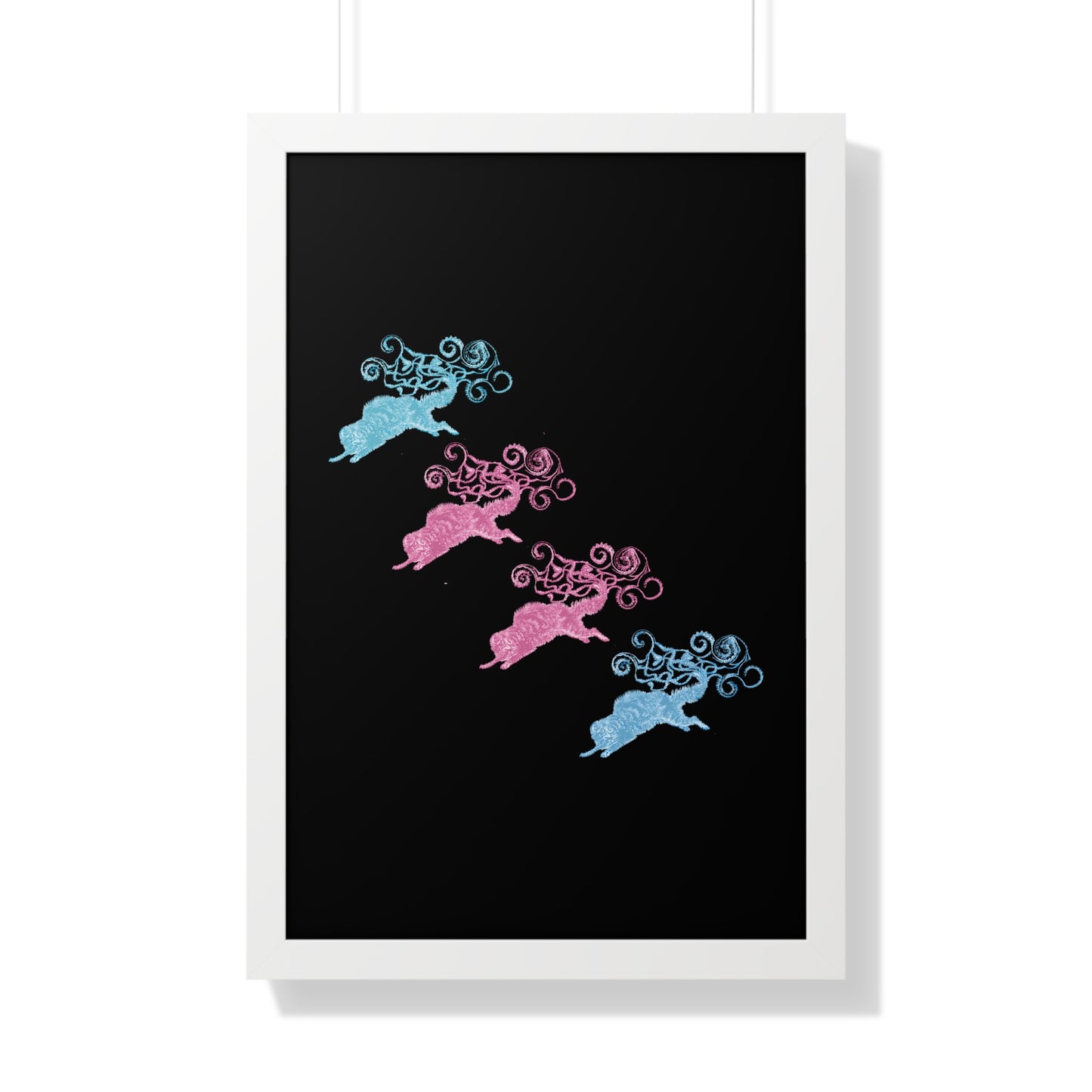 Pink & Blue Four Cat's Tail's Art Framed Vertical Poster