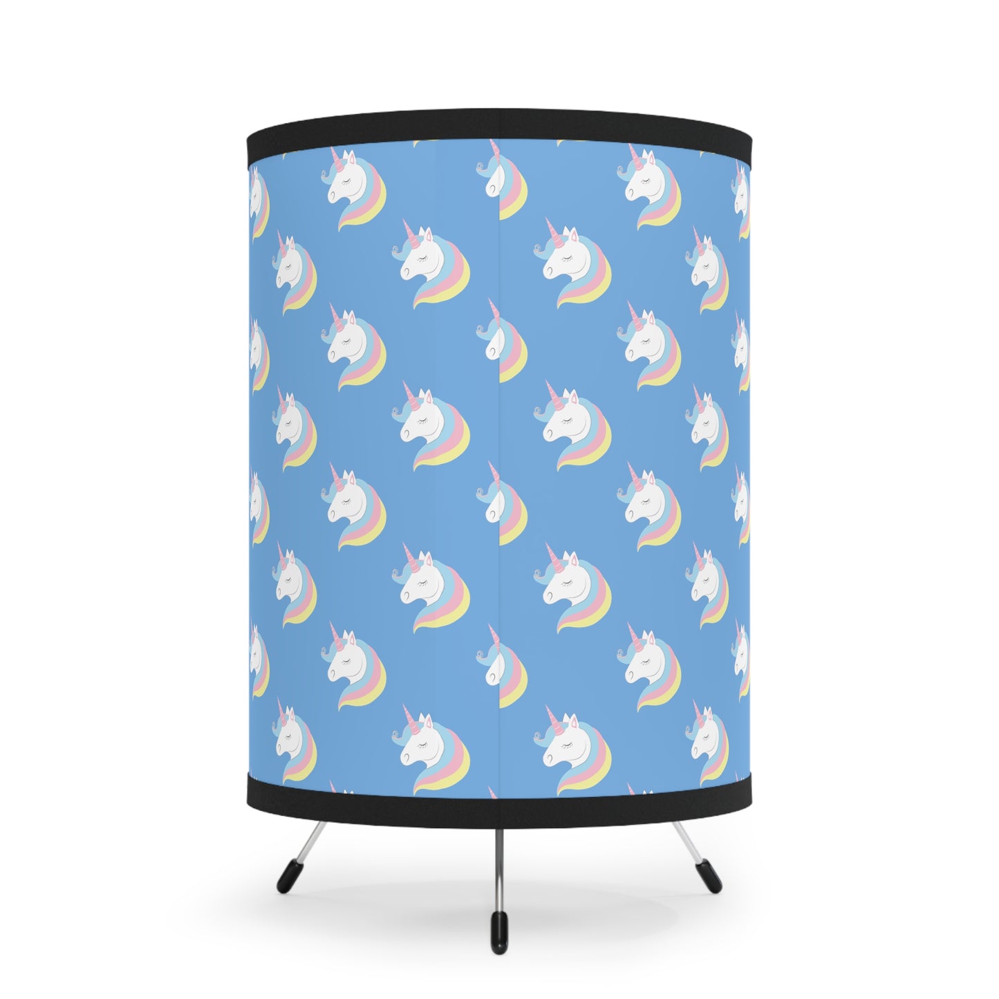 Unicorn Pattern Blue Tripod Lamp with High-Res Printed Shade, US\CA plug