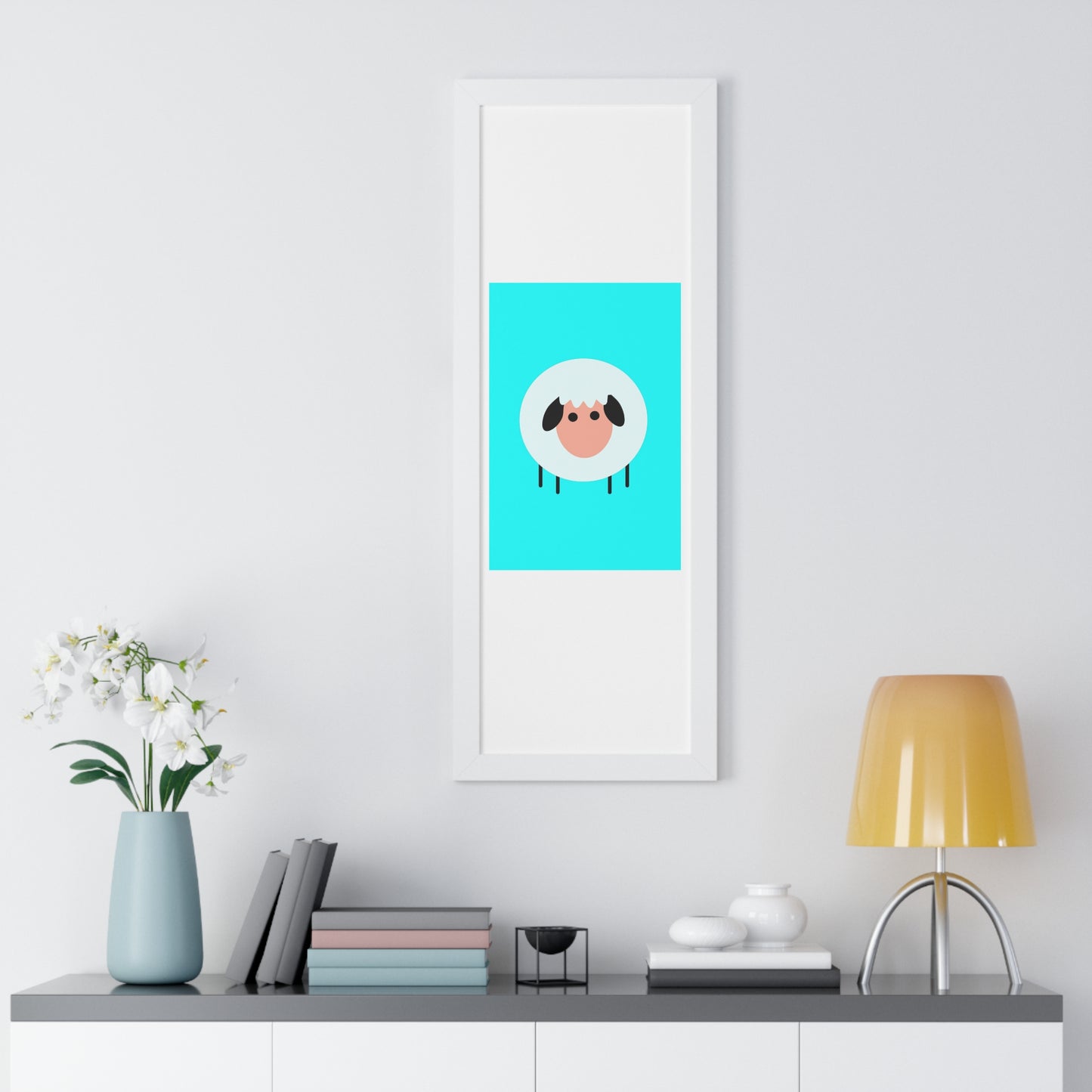 Sheep Blue Art Framed Vertical Poster