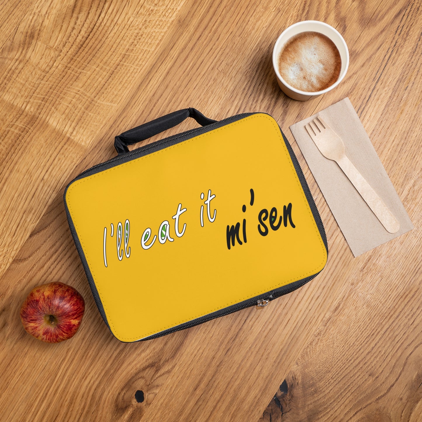 I'll eat it mi' sen Sheffield Dialect, Typography Art Yellow Lunch Bag