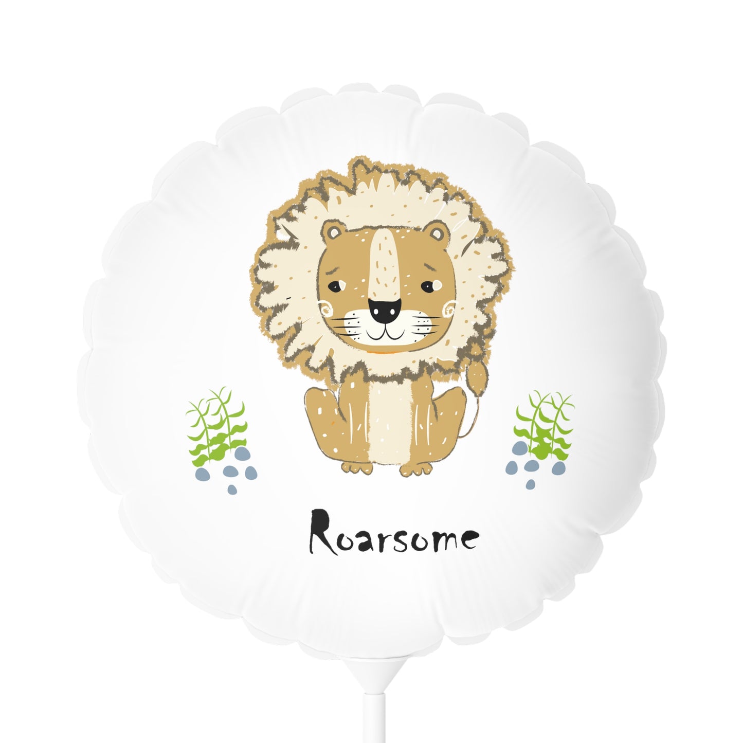 Lion Roarsome Illustration White Balloon, Black Writing  (Round and Heart-shaped), 11"