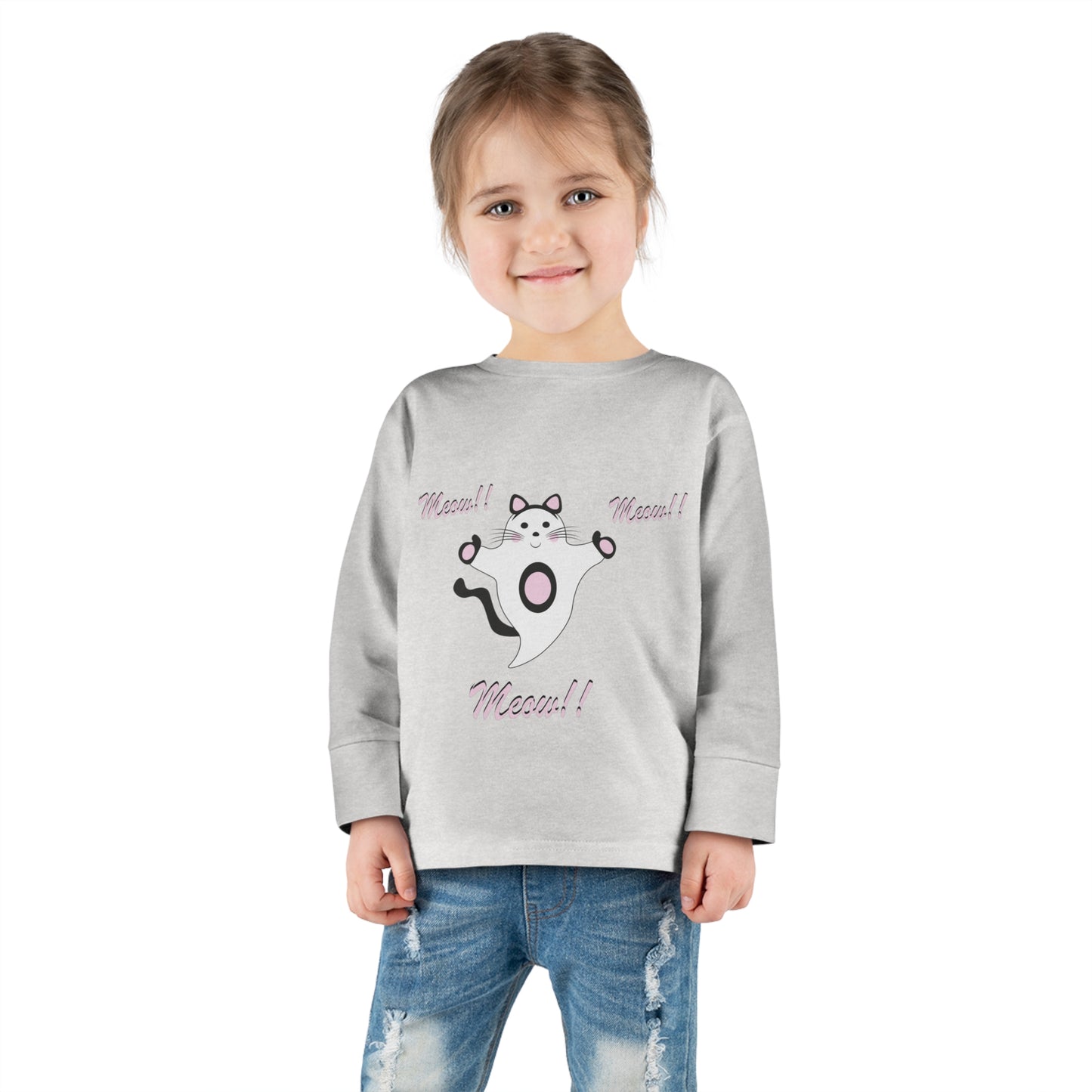 Meow!! Cat Ghost Toddler Long Sleeve Tee