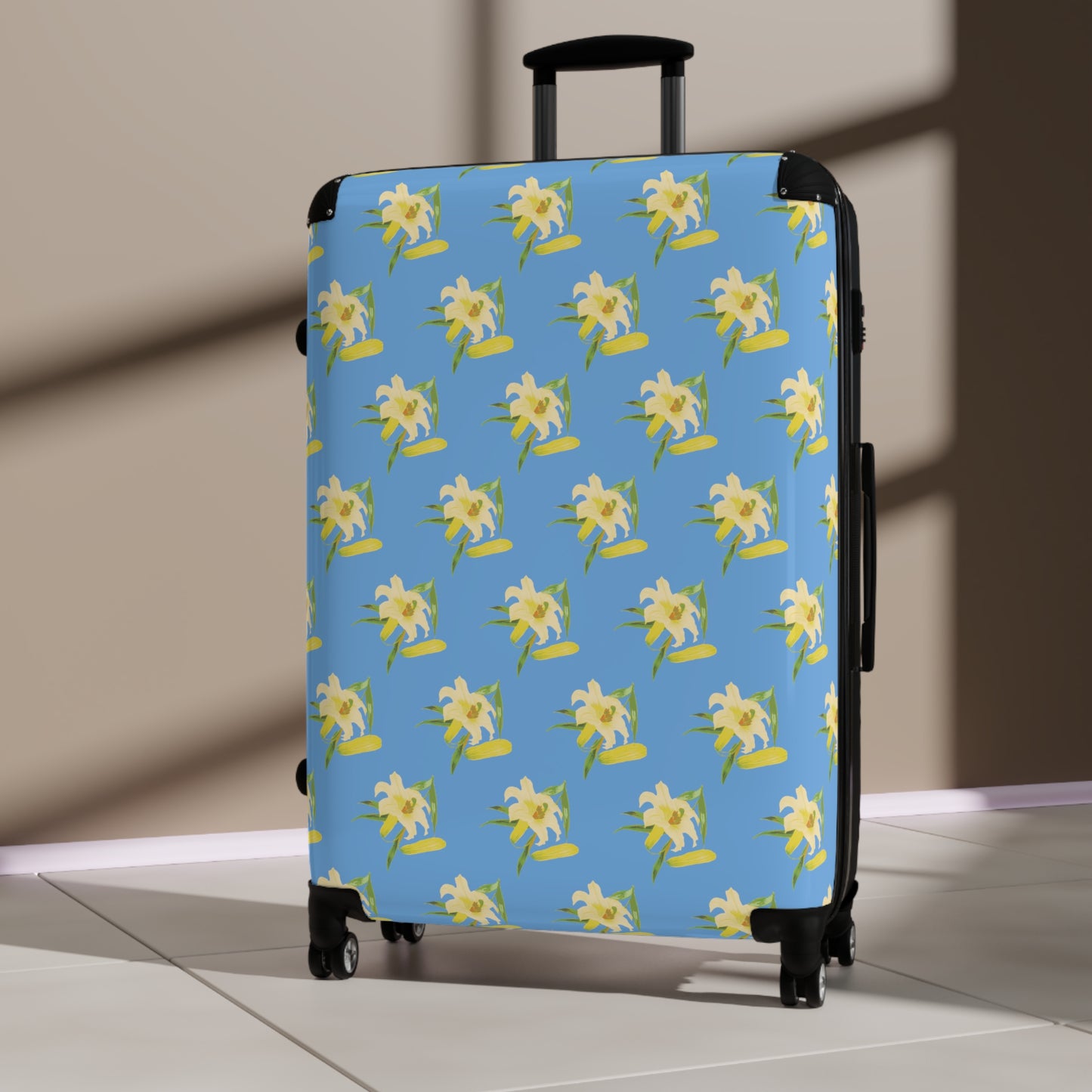 Daffodil Pattern Light Blue Suitcase