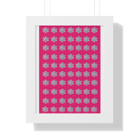 Snowflake Pattern Pink Framed Vertical Poster