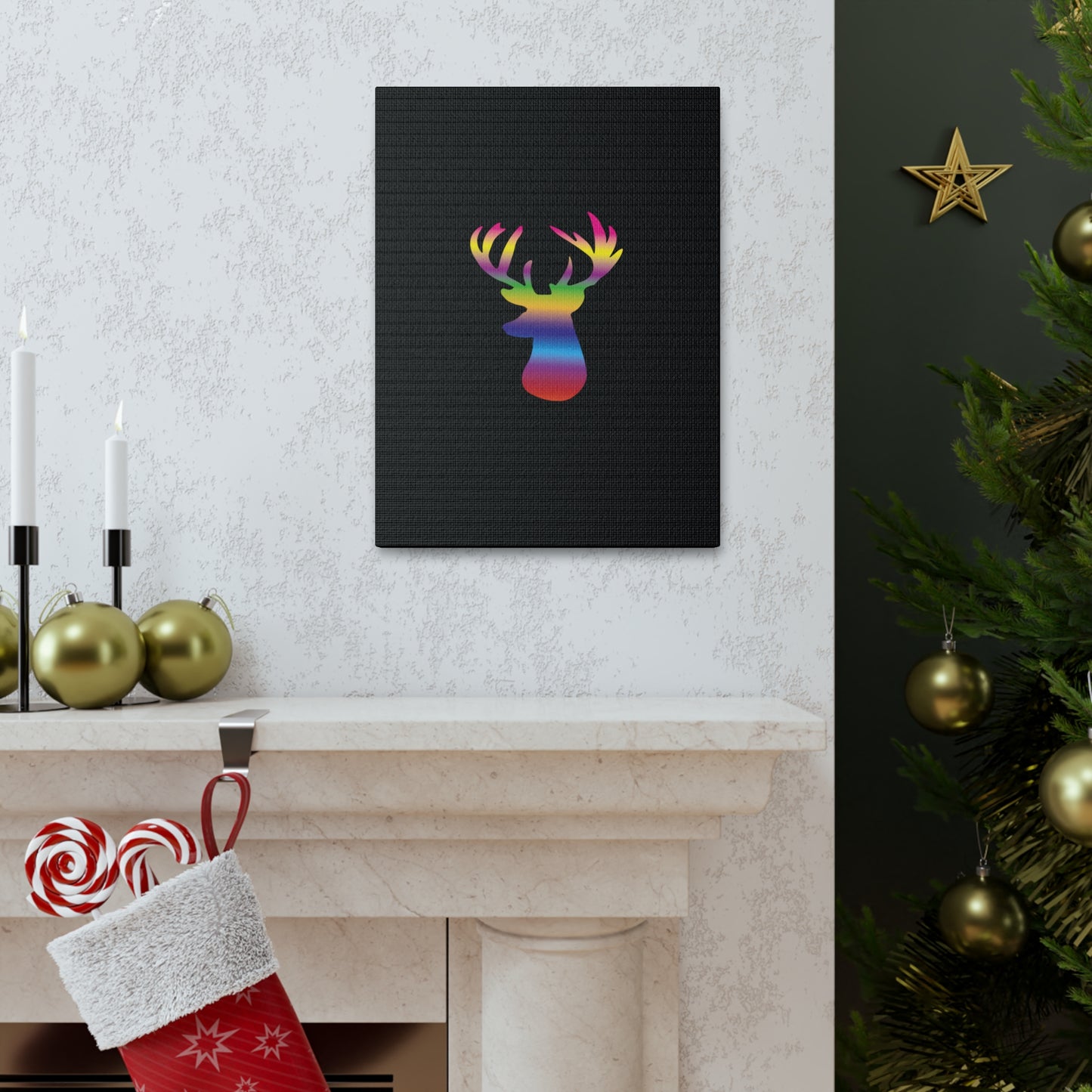 Rainbow Stag Head Canvas Gallery Wraps