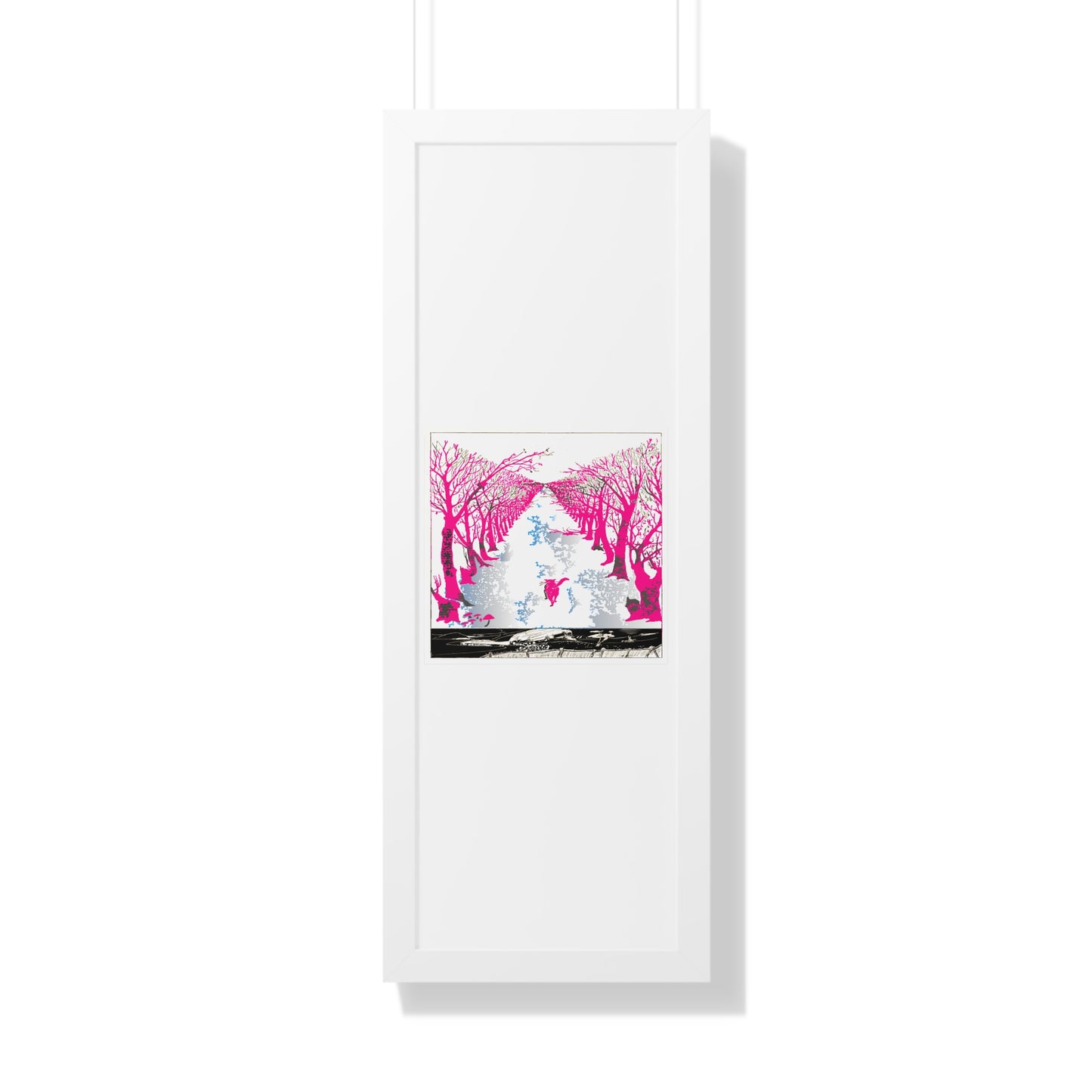 Pink Cat in the Woods Art Work Framed Vertical Poster