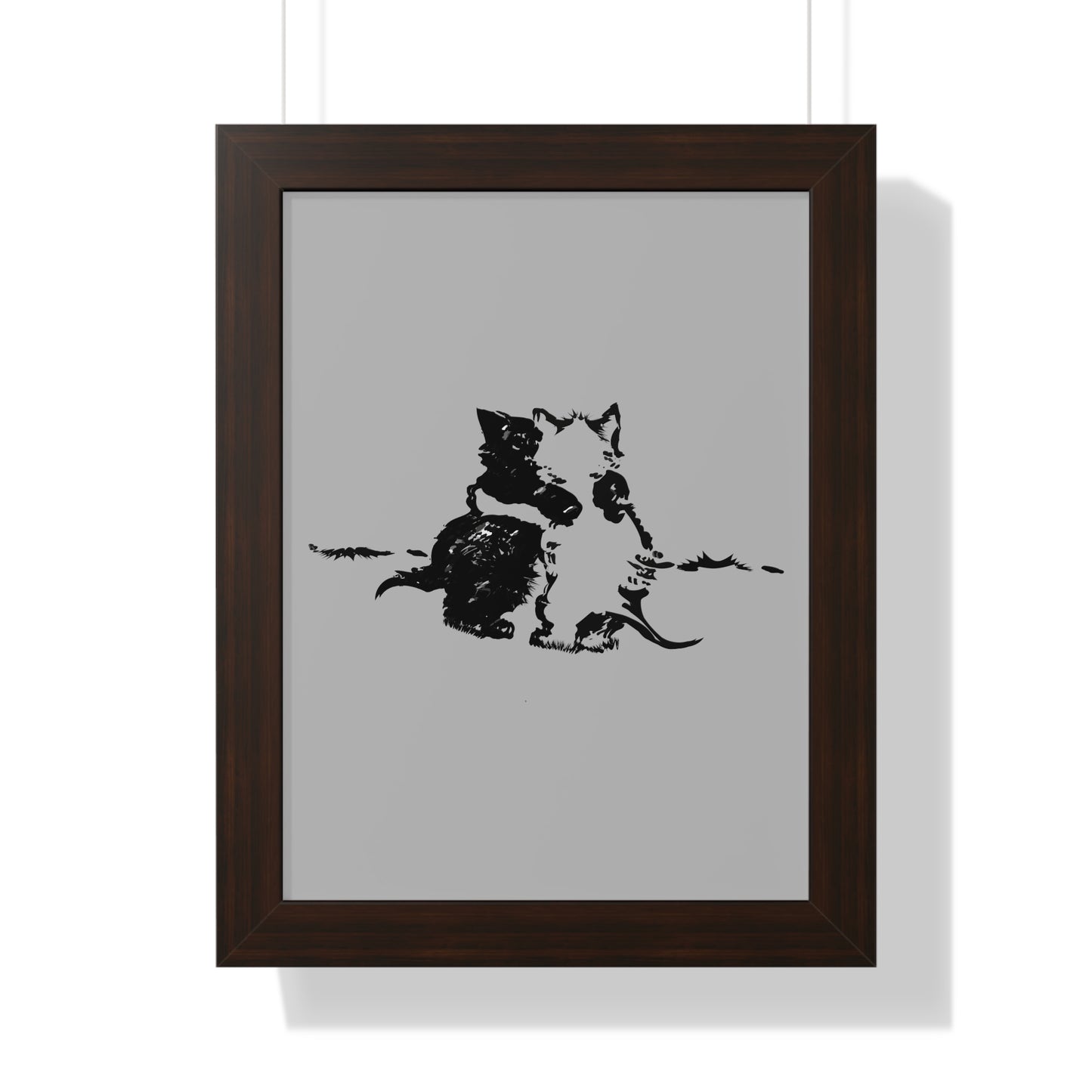 Kissing Cats Black & White Framed Vertical Poster