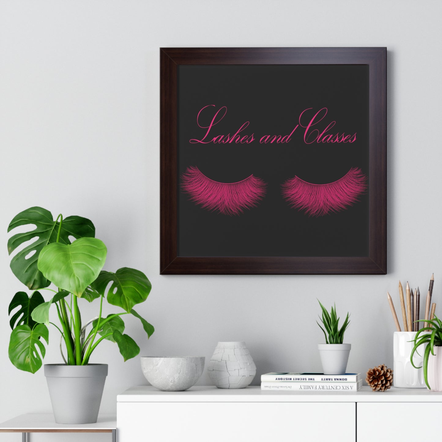 Lashes & Classes Pink and Black Framed Vertical Poster