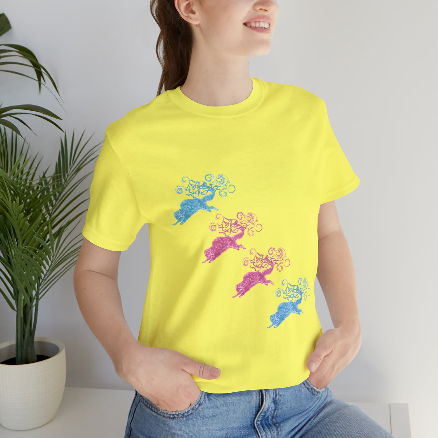 Pink & Blue Cat's Tail's Art Unisex Jersey Short Sleeve Tee