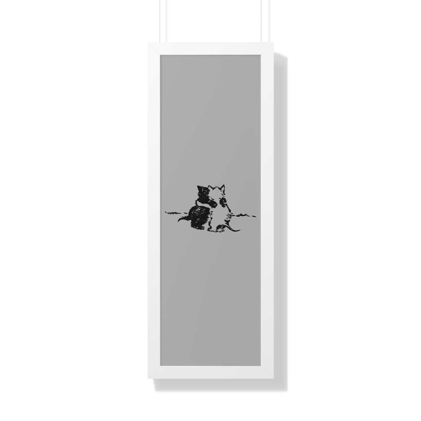 Kissing Cats Black & White Framed Vertical Poster