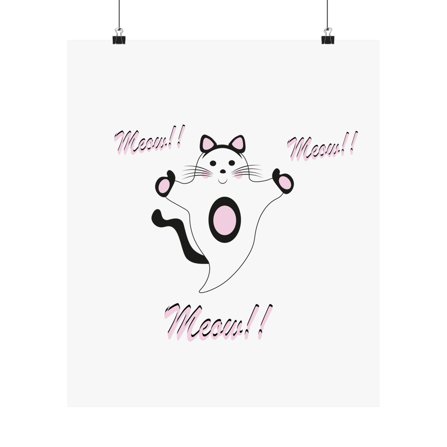 Meow Cat Ghost Halloween Matte Vertical Posters